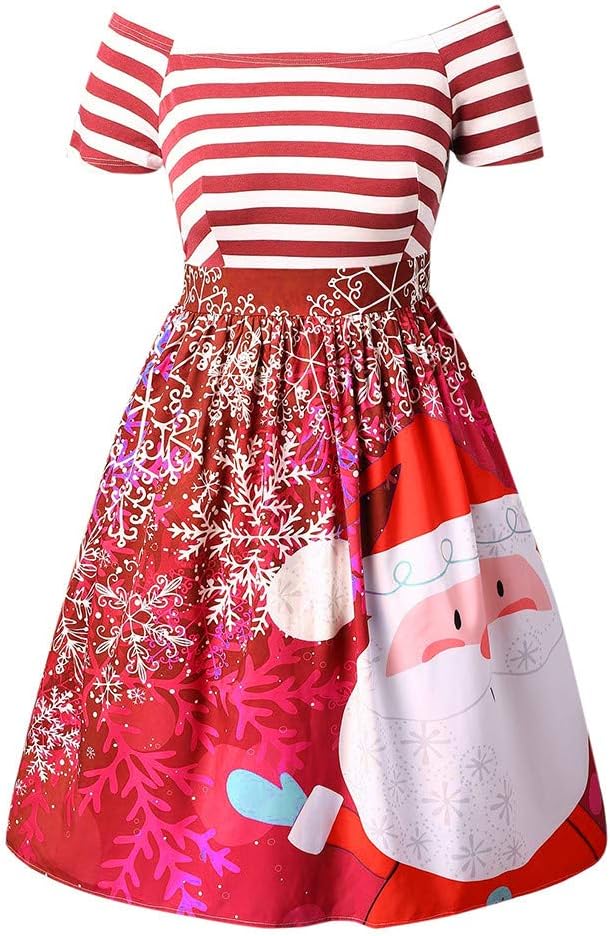 Christmas Dress,Women's Vintage Dresses,Santa Claus Striped Printed Princess