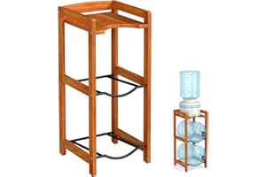 BETSEO 5 Gallon Water Jug Holder with Top Shelves, Natural Solid Wood Water Dispenser Stand 31"H, 3-Tiers 5 Gallon Water Jug Stand, Water Cooler Jug Rack, 5 Gallon Water Bottle Holder with 2 Slot & Top Shelf