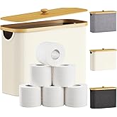 Lifewit Toilet Paper Storage Holder for 9 to 12 Rolls, Free Standing Toilet Paper Basket Stand with Bamboo Lid, Collapsible Fabric Bathroom Organizer Box for Mega Rolls, 23L, Large, White