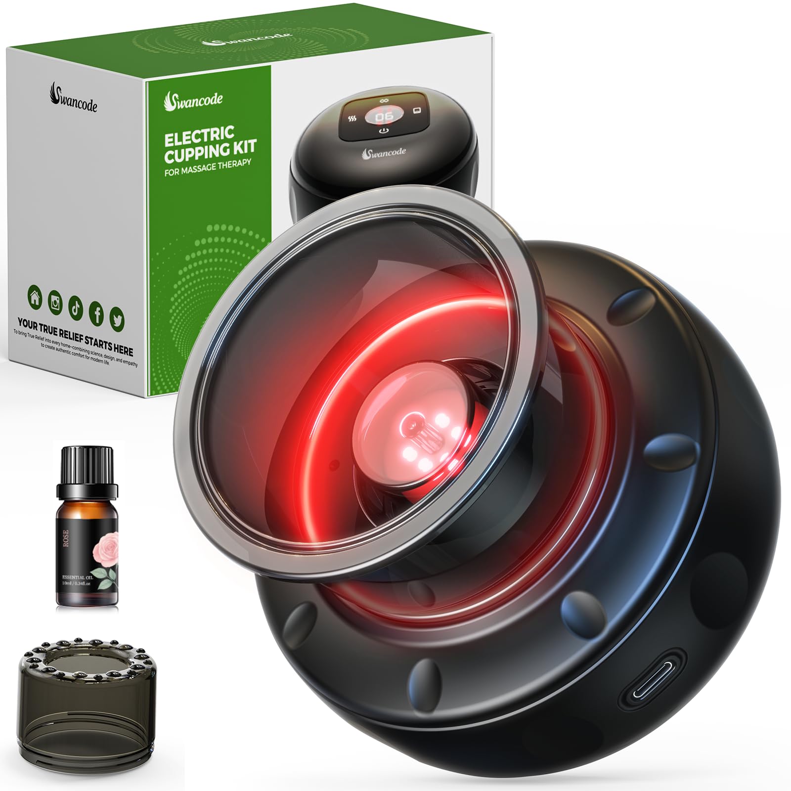 Photo 1 of 1 Pack 5-in-1 Smart Cupping Therapy Massager, Electric Cupping Device with Red Light, Dynamic Cupping Therapy Set with 12-Level Suction & Heat, Cupping Machine for Muscle Pain Relief, Knots, Soreness