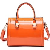 Shiny Patent Faux Leather Handbags Barrel Top Handle Purse Satchel Bag Shoulder Bag for Women