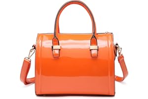DASEIN Shiny Patent Faux Leather Handbags Barrel Top Handle Purse Satchel Bag Shoulder Bag for Women