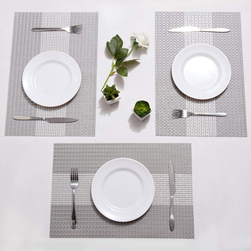DOLOPL Placemat Placemats Silver and Sequins Placemats Set of 6 Woven Vinyl Durable Table Mat Easy to Clean Heat Resistant Wipeable Spring Placemats for Dining Table Decoration: Home & Kitchen