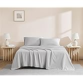 Linen Closet Organic 100% Cotton Queen Sheet 4 Pcs Set, 18” Deep Pocket, Light Grey | Lightweight, Eco-Friendly Cotton, Percale Softness, Durable & Breathable, Naturally Cooling | All Season Comfort