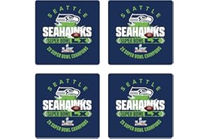 Fan Creations Seattle Seahawks Super Bowl LX Champions Coaster Set - Absorbent Ceramic Stone Drink Coasters with Cork Backing