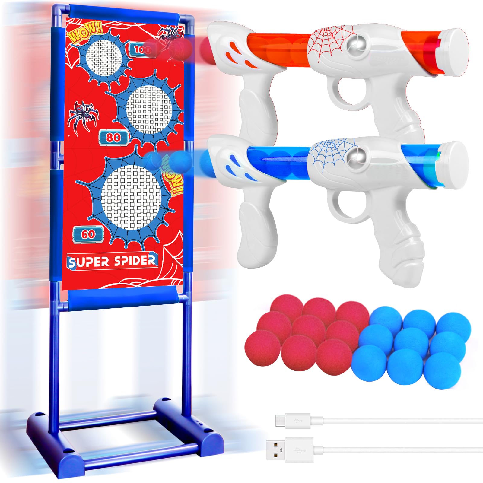 QCTOYS Moving Shooting Games for Kids Age 5 6 7 8 9 10 Shooting Toys with 2 Popper Guns 18 Foam Balls Birthday Halloween Stocking Fillers Boys Gifts Spider