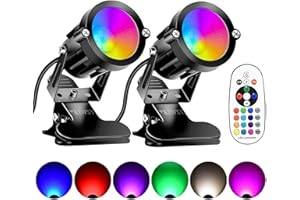 FZWLE RGBW 7W Clamp & Clip-On Spot Lights with Remote, 16 Color Changing Uplighting Indoor, 6FT Cord & Switch Included (2-Pack)