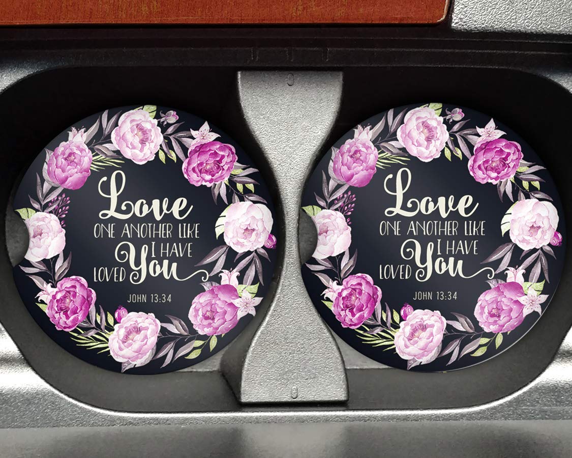Christian quote Love one another like I have loved you Car coasters Sandstone