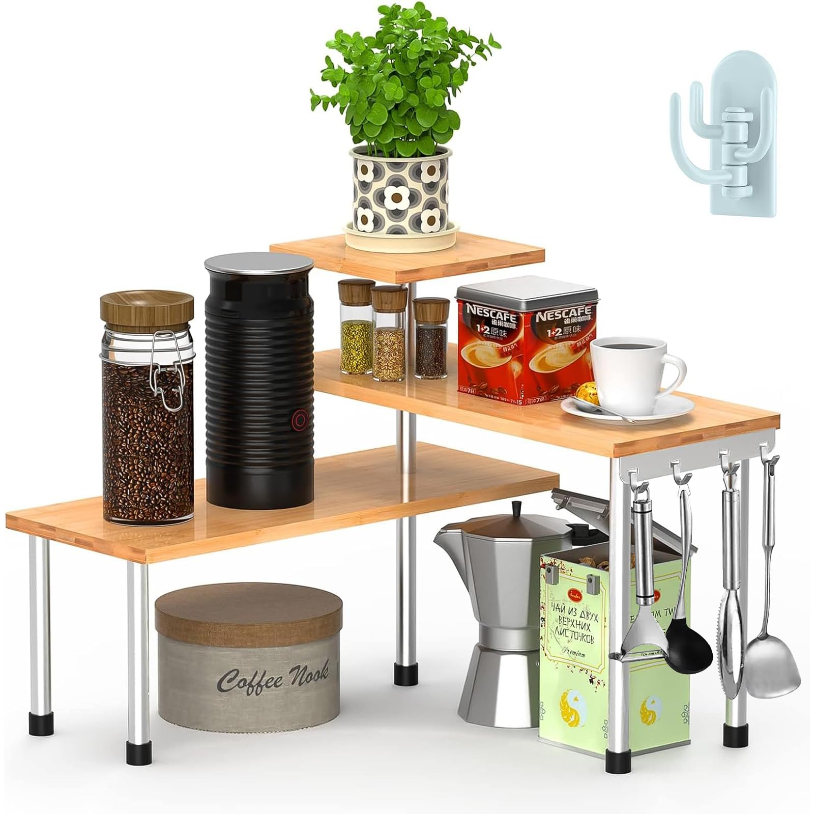 Wuciray Countertop Organizer Kitchen Counter Kitchen Corner Shelf 3 Tier Spice Racks Wooden Moveable Corner Shelf Organizer Shelves Storage For Bathroom Coffee Area Over Sink Dresser Table