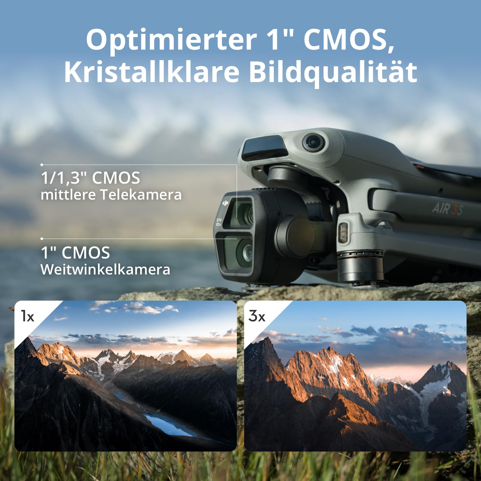 DJI Air 3S (RC-N3), Drohne mit 4K-Kamera, Dual-Kameradrohne mit 1" CMOS Weitwinkelkamera, 4K/60fps HDR Video und Dynamikumfang von 14 Blendenstufen, 45 Min. maximale Flugzeit, 20 km Videoübertragung 2