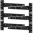 HLMOptimo Heavy Duty T Hinge Tee Hinge T Strap Hinge Shed Hinge Gate Hinge Barn Hinge Fence Hinge Door Hinge Wrought Rustproof All Size Black (6 pcs, 10 inch