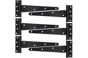 HLMOptimo Heavy Duty T Hinge Tee Hinge T Strap Hinge Shed Hinge Gate Hinge Barn Hinge Fence Hinge Door Hinge Wrought Rustproof All Size Black (6 pcs, 10 inch)