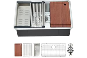 EcoChannels Undermount Kitchen Sink, 30 x 19 Inch Sink Kitchen 16 Gauge Stainless Steel Kitchen Sinks Single Bowl Workstation Sink with Cutting Board