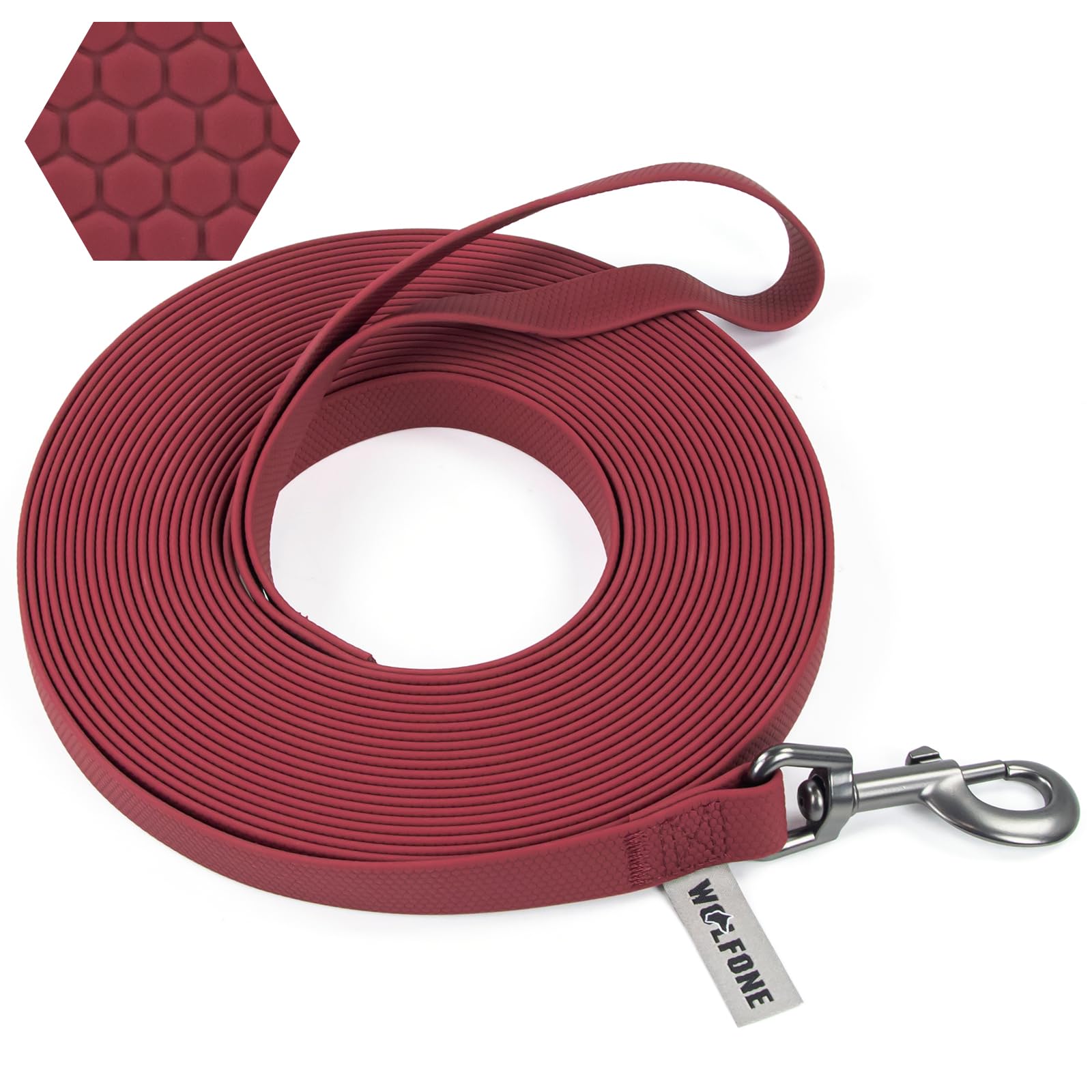 Wolfone Waterproof Long Recall Dog Lead with Anti-Slip Handle， Heavy Duty Robust Training Dog Lead for Outdoor Activities 6m Dark Red