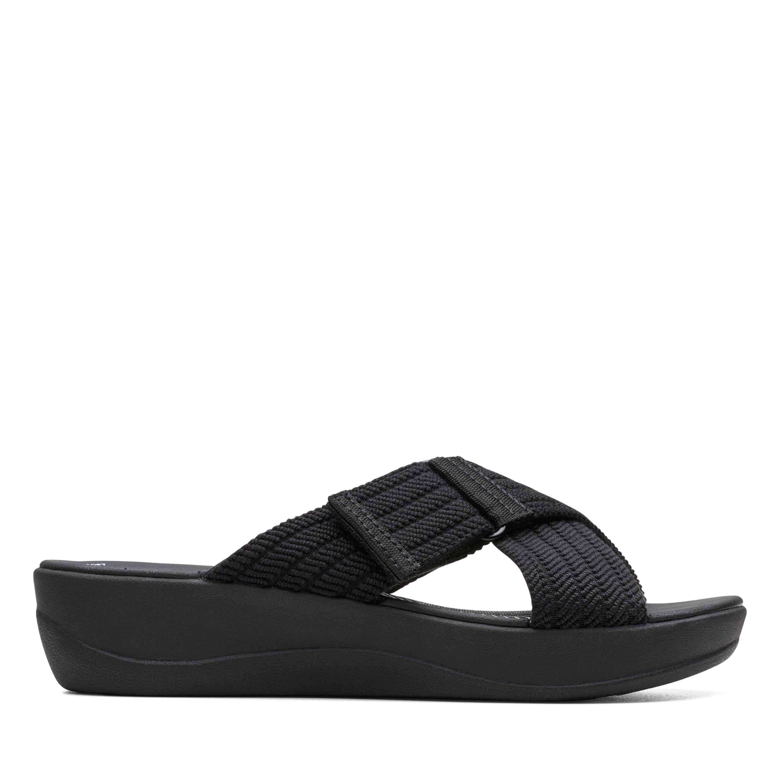 Clarks Women’s Arla Wave Slide Sandal, Black Textile, 7 Wide