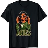 Aries Queen Aries Zodiac Sign Loc'd Afro Girl T-Shirt