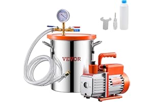 VEVOR 3 Gallon Vacuum Chamber and 3.5 CFM Pump Kit, Stainless Steel Chamber, Single Stage Vacuum Pump Degassing Chamber Kit, with Acrylic Lid, Oil, 4.92 ft Hose, for Degassing Resin Silicone Epoxies
