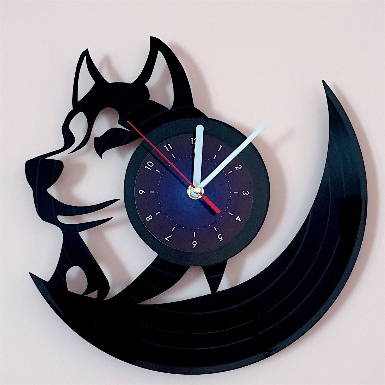 Husky Vinyl Record Wall Clock - Kids Room Wall Decor - Gift Ideas for Kids, Girls, Boys, Teens - Cartoon Unique Art Design