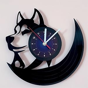 Husky Vinyl Record Wall Clock - Kids Room Wall Decor - Gift Ideas for Kids, Girls, Boys, Teens - Cartoon Unique Art Design