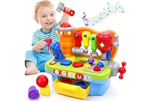 ORWINE Toys for 1 Year Old Boy, Musical Toddler Tool Bench, Montessori Educational Toys with Sound Lights Effect, Shape Sorter, One Year Old Boy Birthday Gift, Engineer Pretend Play Workbench