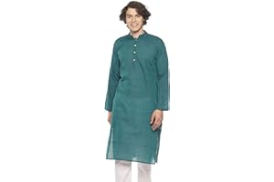 PAROKSH Men's Cotton Kurta Indian Kurta Classic Mandarin Collar Full Sleeves Side Split Ethnic Wear for Wedding