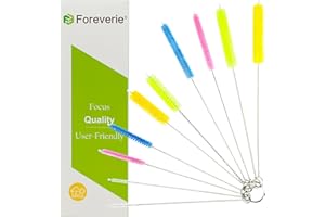 FOREVERIE Straws Cleaner Brush Multi Colors Pack of 10 with 5 Sizes & High Density Nylon Bristles & Stainless Steel Handle & 
