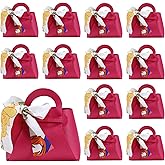 LPEIEB 12 Pack Leather Ribbon Candy Bag Gift Bags PU Wedding Gift Bags with Handle Ribbon Reusable Party Favor Boxes for Weddings Birthdays Christmas Baby Showers Halloween(Rose)