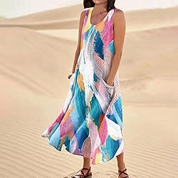 Sundresses for Women Cotton Linen Sleeveless Casual