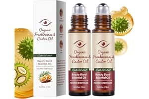 Organic Castor Oil and Frankincense Roll On Eye Care - Nourishing Eye Serum Roller with Sunflower Seed Oil | Vegan Dark Circl