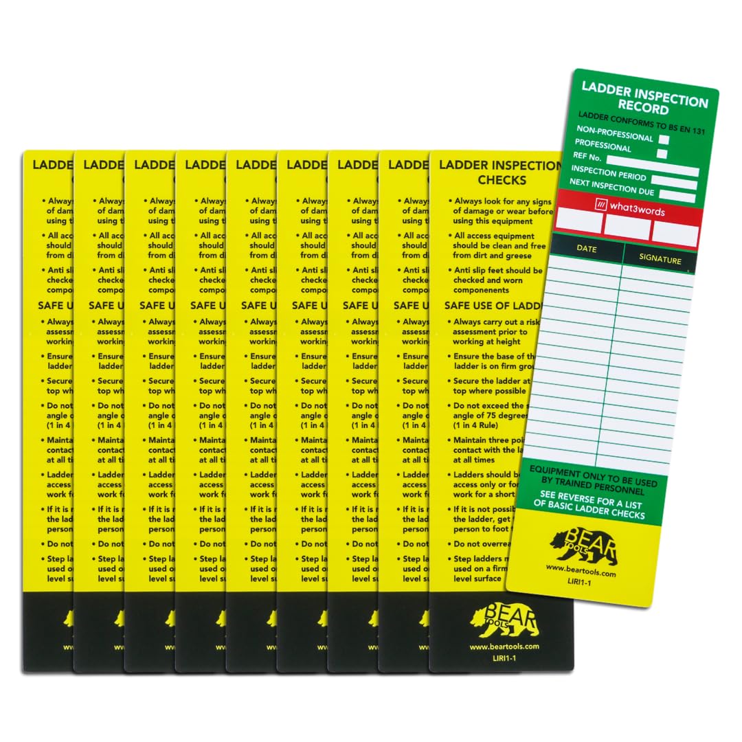 BearTOOLS® Ladder Tags | Weatherproof Inspection Tag Inserts | for Ladder Safety, All Step Sizes (10 Inserts Only)