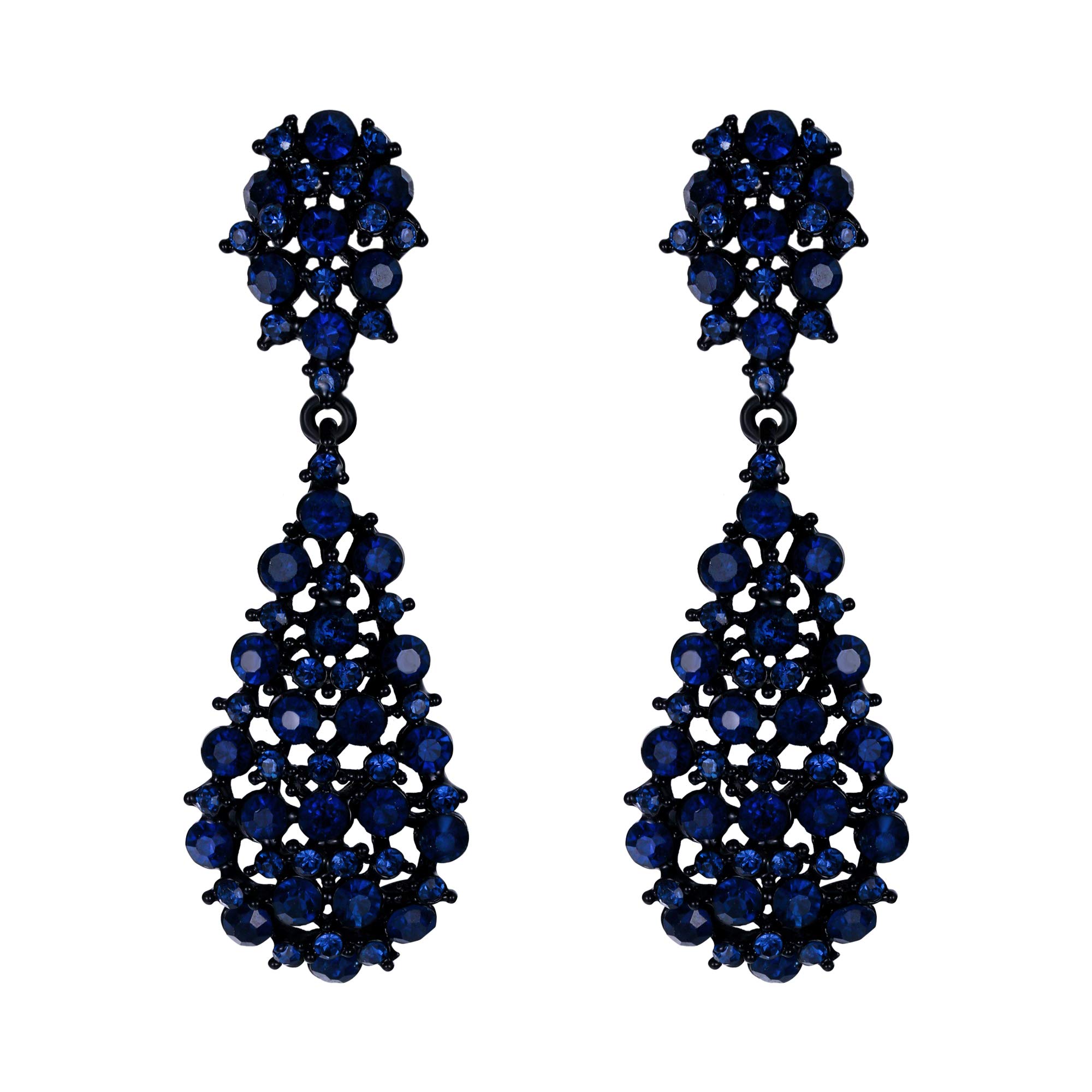 EVER FAITH Navy Blue Crystal Earrings for Women, Sparkly Crystal Art Deco Vintage Style Statement Drop Dangle Pierced Earrings Wedding Earring for Brides Bridal Black-Tone — image 1