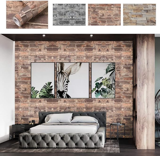 Papel Pintado Autoadhesivo con Efecto de Ladrillo 0.61 x 5M Thicken PVC