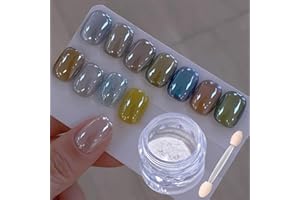 FOKOSTAR White Pearl Chrome Nail Powder for Gel Nails Clear Glazed Donut Mirror Effect High Gloss Nail Glitter Pigment Powder, Moonlight Unicorn Nail Chrome Powder for Nail Gel Polish Design 1g