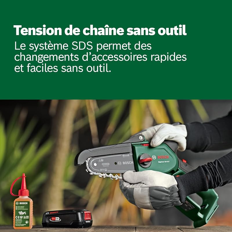 Home and Garden Élagueur sans fil compact EasyChain 18V-15-7 (pour couper le bois ; système 18 V ; vitesse de la chaîne : 6,95 m/s ; avec batterie 2,5 Ah et chargeur)