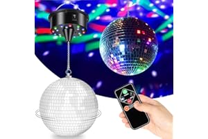 KIMKUSIA 7 Inch Hanging Light Up LED Disco Mirror Ball - Rotating Spinning Decorations for Indoor Parties