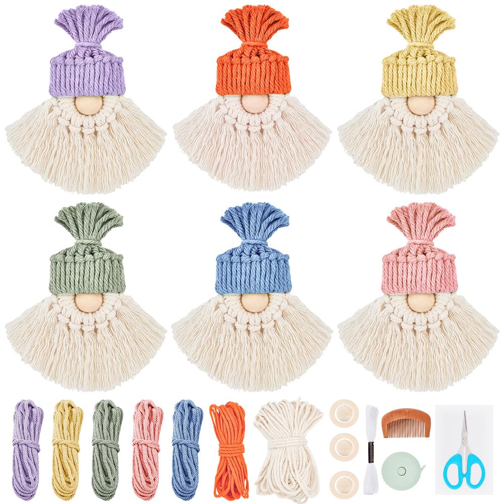 FREEBLOSS 6 Set Macrame Kit for Beginners Macrame Gnomes Santa Claus Kit Welcome Spring Colors Macrame Ornaments with Instruction Macrame Hanging Decor Macrame Kit for Adults Gift