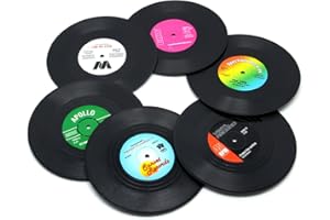 DuoMuo Coaster Vinyl Record Disk Coasters for Drinks - Tabletop Protection Prevents Furniture Damage (6 PCS Vinyl)