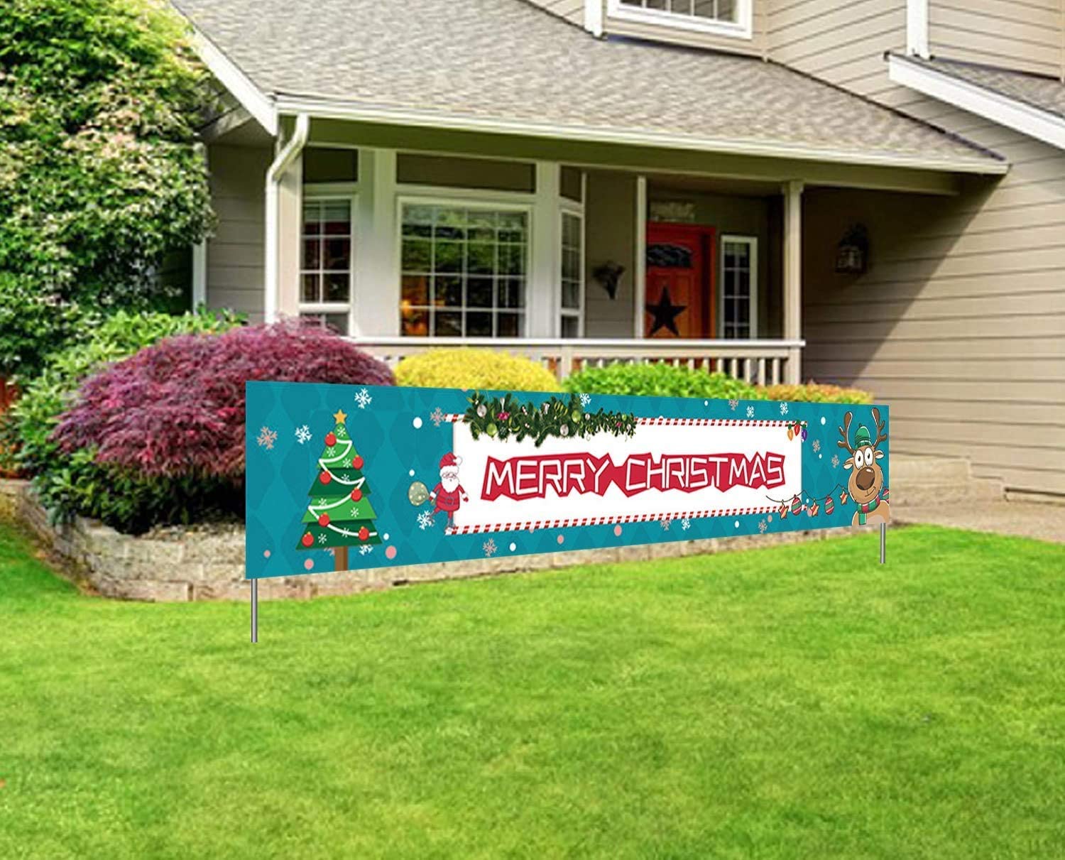 Merry Christmas Banner Large Xmas Yard Banners Christmas Party Decoration Supplies Home Holiday Bunting Banner Outdoor Indoor Christmas Decorations(9.8x 1.6 feet)