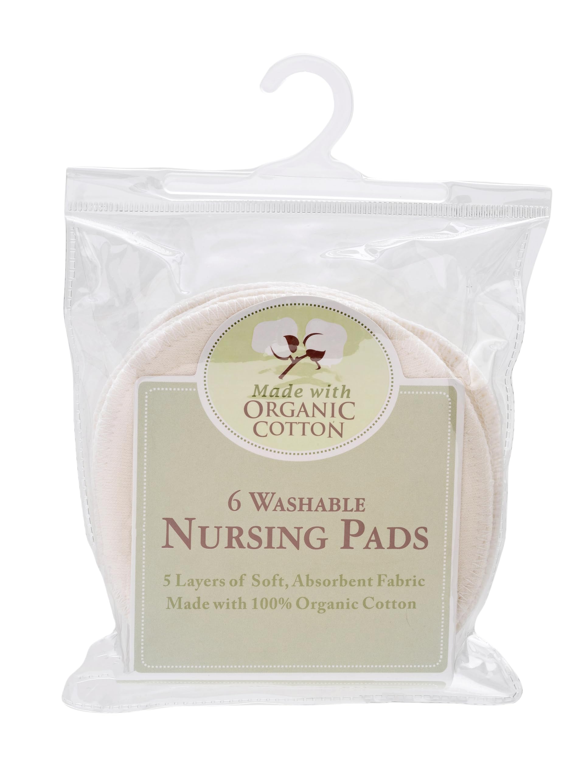 TL Care Nursing Pads Made with Organic Cotton - Soft, Breathable, Absorbent & Washable, Natural Color, 6 Count