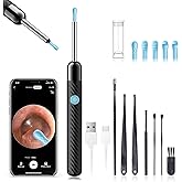 LEIPUT Ear Wax Removal - Earwax Remover Tool with 8 Pcs Ear Set - Ear Canal Cleaner with 1080P Camera - FSA HSA Eligible - Ear Cleaning Kit with 6 Ear Spoon - Ear Camera for iOS & Android (Black)
