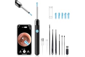LEIPUT Ear Wax Removal - Earwax Remover Tool with 8 Pcs Ear Set - Ear Canal Cleaner with 1080P Camera - FSA HSA Eligible - Ear Cleaning Kit with 6 Ear Spoon - Ear Camera for iOS & Android (Black)