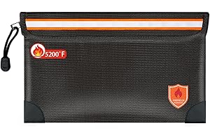 Orikithem Fireproof Document Bag 2200°F/5200°F, 5×8"with Zipper and Reflective Strip,Heat Insulated Fireproof/Waterproof Bag for Cash, Documents and Valuables, Small Black-5200°F