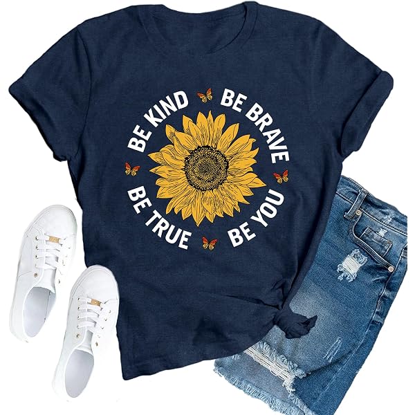 NEWKA "Be Kind" T-Shirt For Women - Kindness Matters Rainbow Heart Graphic Tee - View #3
