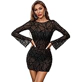 Avidlove Women's Mesh Dress Backless Bell Sleeve Party Clubwear Mini Bodycon Dresses