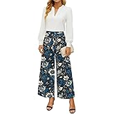 YSYOKOW Womens Elastic High Waisted Wide Leg Pants Loose Casual Long Palazzo Trousers with Button Decor and Pockets