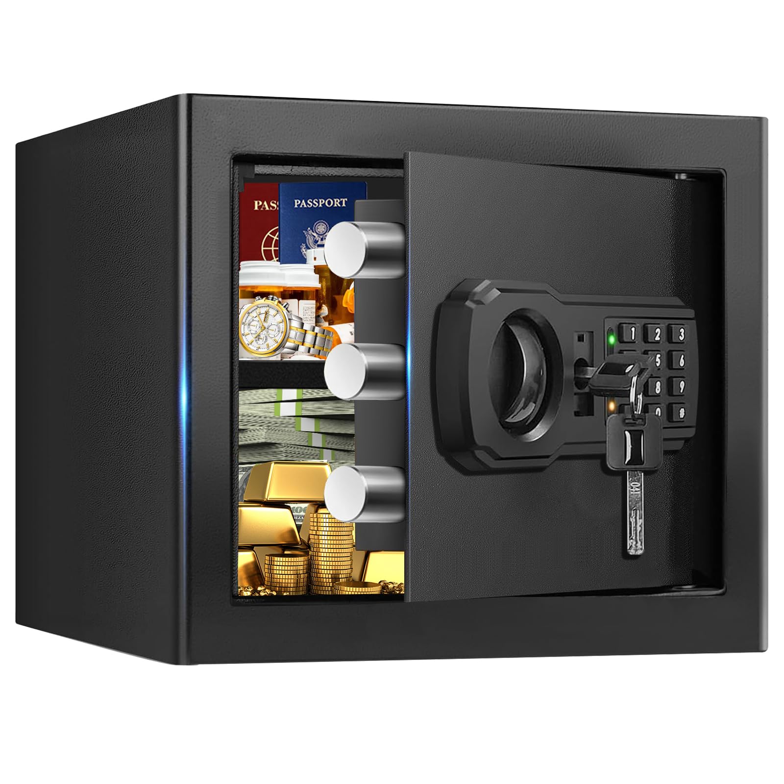 Photo 1 of 1.3 Cub Small Safes for Home Use, Security Digital Fire Safe Money Safe Box with Programmable Keypad, Spare Keys and Removable Shelf, Anti-Theft Water and Fireproof Safe for Home Documents Valuables