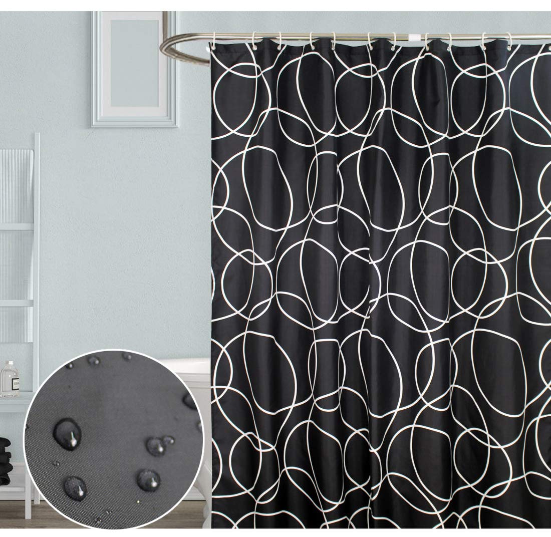 Tennove Shower Curtain 200 x 200cm Mildew Resistant Geometric Thick Polyester Fabric Black Bathroom Shower Curtain Waterproof Washable Bath Curtain with Hooks, Weighted Hem