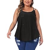 Agnes Orinda Plus Size Tank Tops for Women Eyelet Embroidery Sleeveless Spaghetti Strap Loose Fit Cami Tops