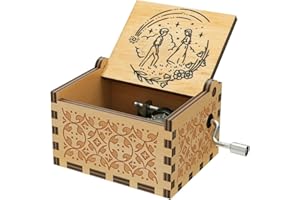 HUNTMIC Anime Howl Hand Crank Music Box, Antique Carved Wooden Howls Sophie Musical Boxes for Birthday Christmas/New Year (Wood-Style2)
