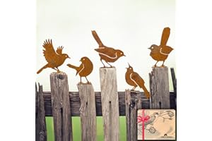 OULYDEKO 5PCS Rusty Birds Decoration,Outdoor Bird Wall Decor,Metal Birds Yard Decor, Metal Birds Craft Statue Ornaments - Garden Sculptures and Yard Art, Fence Decorations Outdoor,Rustic Garden Decor